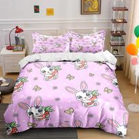 Cute Bunny Hugging A Carrot On A Pink Background Print Bedding Set 1Duvet Cover 2 Pillowcases For Adult And Children Luxury Gift EU Twin 135X200cm&set