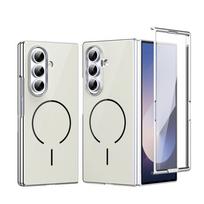 For Samsung Galaxy Z Fold 7 6 5 4 3 Phone Case Electroplated Glass Back Panel For Magsafe Magnetic Shockproof Hard Phone Cover Galaxy Z Fold7 sidabras