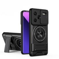 Kameros slankiklio dėklas telefonui Xiaomi Redmi Note 14 13 12 Pro Plus Note 15 14 5G 4G, magnetinis laikiklis su žiedu, stovas, kietas dangtelis Redmi Note 13 Pro+ 5G juoda