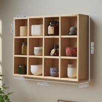 Wall-Mounted Solid Wood Display Cabinet with Twelve Compartments