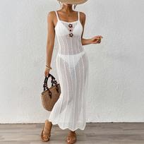 Women's Beach Machine-woven Sheer Sexy Figure-hugging Dress with Hand-knitted Floral Patchwork and Strapless Design S balta