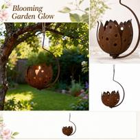 Outdoor Hanging Metal Candle Holder Rust Finish Iron Flower Design Garden Patio Lantern Decorative Hanging Candle Stand one size