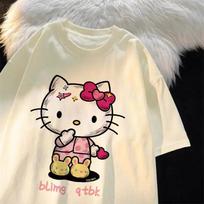 Sanrio Hello Kitty Graphic Academic Atmosphere Cotton Print T-shirt Top Women Fashion Summer Y2K Couple Print T-shirt M