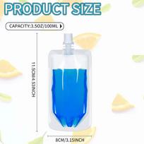 100Pcs Plastic Flasks, 3.5Oz Drink Pouches Bulk, Reusable Drink Pouches, Leak-Proof Food Grade Plastic Flasks for Travel 100pcs
