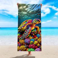 Rainbow Sea Turtle Beach Towel Vibrant Coral Reef Print Quick Dry Sandproof Absorbent Towel for Summer Beach Travel Vacation 50X100cm &1pc