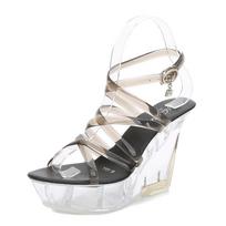 Summer High Heels Fashion Catwalk Pole Dance Shoes Wedge Crystal Women's Sandals Banquet Wedding Shoes LFD-1101-9 34 juoda