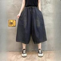 Summer Elastic Waist Lace-up Jeans Women's Loose Wide-leg Pants Thin Solid Color Cropped Pants XXL juoda