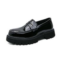 Men's Black Leather Platform Loafers - Slip-On Chunky Sole Formal Casual Dress Shoes 38 juoda