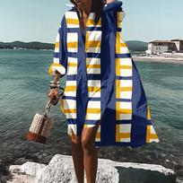 Fashion Women's Printed Blouse Loose Holiday Shirt Long Sleeve Dress L mėlyna