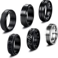 Black Mystery Set Titanium Steel Ring Mens Spinning Decompression Finger Vintage Ring Temperament Couple for Men Woman Party Jewelry Birthday Gifts 6 #