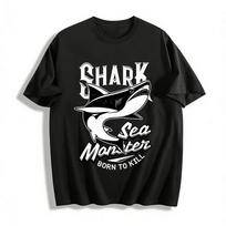 Vintage Sea Monster Shark Print Casual Loose Fit Streetwear T-Shirt Pure cotton T-shirt XXS