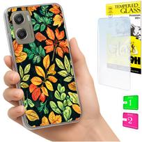 Etui Do Motorola Moto G06 / G06 Power Obudowa Case Plecki Liście + Szkło 9H