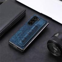 Leather Phone Case for Samsung Galaxy Z Fold 7 6 5 4 3 Fold6 Fold5  Elastic Retractable Wrist Strap Cover with Pen Holder Lwd Galaxy Z Fold7 mėlyna