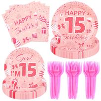96 Pcs Pink 15Th Birthday Party Plates For Girls 15 Birthday Paper Plates Napkins Disposable Supplies Decorations Tableware Set F 1