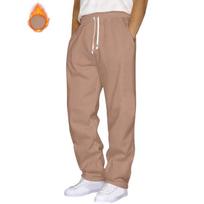 Men Drawstring Elastic Waist Fleece Lined Straight Leg Casual Sweatpants With Side Pockets S gelsvai ruda