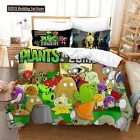 Plants Vs Bedding Sets Zombie Us/Europe/Uk Size Quilt Cartoon Bed Cover Duvet Cover Pillow Case 2-3 Pieces Sets Adult Boys EU single(135x200cm)
