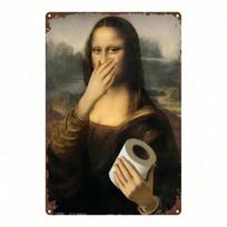 Vintage Humor Mona Lisa Metal Poster Toilet Paper Wall Decor for Bathroom