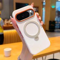 360° besisukantis stovas Tekstūruotas magnetinis telefono dėklas Google Pixel 10 Pro XL 9A 9 Kameros apsauga Patogi rankena Dangtelis Google Pixel 10 pilka spalva