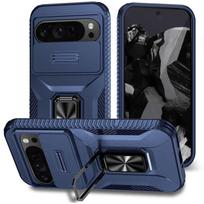 Hybrid Armor Shockproof Phone Case For Google Pixel 7 8 9 10 Pro XL 7A 8A 9A Slide Push Window Metal Ring Holder Cover Fudnas For Pixel 7 mėlyna