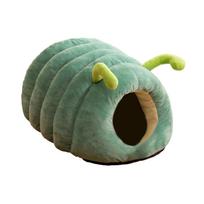 Caterpillar Shape Cave Bed Warm Anti Slip Bottom No Deformation Folded Cushion Pet House for Indoor Cats Puppy Rabbit Kitten žalia