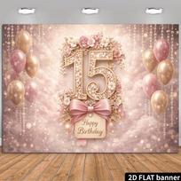 2D Blush Glitter Bow 15th Birthday Party Photography Backdrop 47.2x31.5inch/120*80cm
