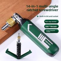 Multifunctional ratchet screwdriver 14 in universal design high carbon steel portable tool set raudona
