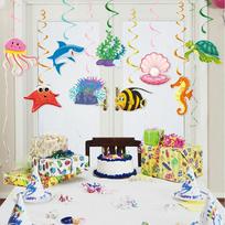 9Pcs/Bag Ocean Animal Theme Spiral Banner Shell Shark Swirl Hanging Garland Background for Kids Birthday Baby Shower Party Decor