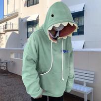Women's Casual Loose Fit Pullover Hoodie with Shark Design Hood and Front Pocket Long Sleeve Sweatshirt for Everyday Wear XXL žalia