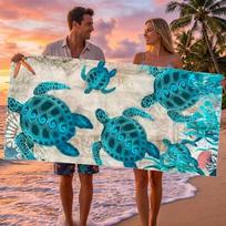 Sea Turtle Beach Towel Vibrant Coral Reef Print Soft Absorbent Fabric Beach Towel Microfiber Large Sand Free Quick Dry 50X100cm &1pc