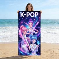 K-POP Theme Microfiber Beach Towel, Lightweight Absorbent Towel for Outdoor Travel Camping 50X100CM