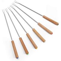 6Pcs Stainless Steel Fondue Forks Wood Handle Chocolate Fork Heat Resistant Hot Pot Fruit Dessert Fork Fondue Skewer Kitchen Tool 6 Pcs