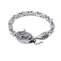 Vyriškas nerūdijančio plieno vilko galvos vilko uodegos apyrankė vikingų vilko galvos apyrankė papuošalai 21CM gray