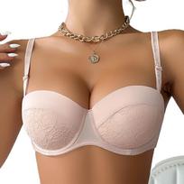 Seksualus liemenėlė su push-up efektu merginai su didelėmis krūtimis ir šonine reguliavimo nėriniais 70B beige