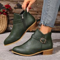 Retro moteriški ankle boots Madingi Chelsea batai Lengvi PU odos kasdieniai batai moterims Šoninis užtrauktukas Žemi batai Botas Mujer 35 žalia