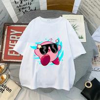 Kirby Shirt Summer O-neck Round T-shirt Cotton Short-Sleeve Tops Solid Color Adult Printed Anime White Tshirt Collar Couple Tees 110