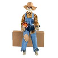 Animated Halloween Decoration Posable Toy Plastic Skeleton Halloween Decor Haunted House Decor With Movable Joints Lighting Eyes matt yellow plaid#1 brown