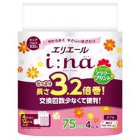 Elleair Toilet Flower Length x 4 Double A delightful floral ina Paper, Print, 3.2x (75m rolls), Ply, 100% Pulp, scent. balta
