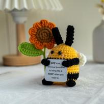 Handmade Crochet Positive Energy Shark Doll With Card Cute Bee Flower Ornament Home Decor Creative Christmas Gift