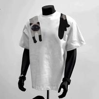 Men Funny Hanging Siamese Cat Graphic Crew Neck Loose Short Sleeve T-shirt S balta