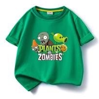 Plants vs. Zombies Kids' Pure Cotton T-Shirt - Boys and Girls Summer Short Sleeve Loose Breathable Top 150 cm žalia