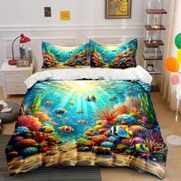 Underwater Coral Reef Scene. Print Bedding Set 1 Duvet Cover 2 Pillowcases For Adult And Children Luxury Gift Full Size EU Twin 135X200cm&set