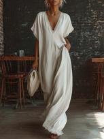 2026 spring and summer independent station Amazon Europe and America casual elegant and comfortable lace edge loose linen cotton dress S balta