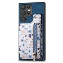 Vintage Zipper Cards Solt Wallet Leather Case for Samsung Galaxy A54 A34 A14 A53 5G S23 Ultra S22 S21 Plus Bag Coin Purse Cover For Galaxy A34 5G mėlyna