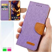 Etui Typu Portfel Do Xiaomi 14T Pro - Fioletowy  Pokrowiec Canvas + Szkło
