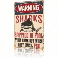 Metal Wall Art Shark Pool Warning Sign Home Decor