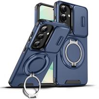 Slide Lens Folding Magnetic Stand Case for Samsung Galaxy S26 Ultra S25 FE S24 Ultra S23 S22 S21 A17 A56 A36 A16 A55 A35 A15 Galaxy S24 FE mėlyna