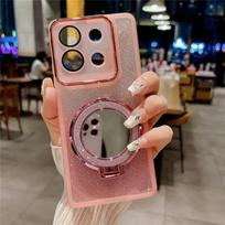 For Honor 400 Smart Mirror Stand Holder Case For Honor X7D 4G 5G Camera Protector Lens Film Glitter Gradient Silicone Back Cover For Honor 400 Smart rožinė