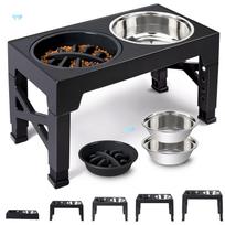 Elevated Dog Feeder Bowls Adjustable Raised Stand with Double Stainless Steel Food Water Bowls Small Medium Large Dogs (black,43x23cm) juoda