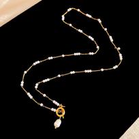 Retro Style Pearl Necklace With Gold Finish And Geometric Pendant For Women