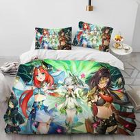 Anime Genshin Impact žaidimo patalynės komplektas berniukams mergaitėms dvigulė karalienės dydžio užvalkalas antklodei pagalvės užvalkalas lovai vaikai suaugę namų tekstilė EU single(135x200cm)